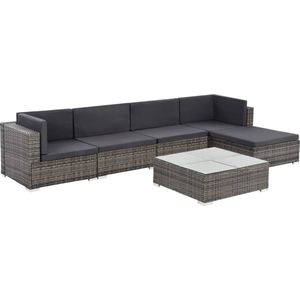 The Living Store Loungeset Rattan - Grijs - 2 hoekbanken - 2 middenbanken - 1 salontafel - 1 hocker - 70 x 70 x 54 cm - PE rattan