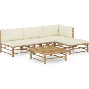 The Living Store 5-tlg. Garten-Lounge-Set mit Cremeweißen Kissen Bambus - Bambus Lounge Set - Gartenloungeset - Outdoor Lounge - Gartengeräte