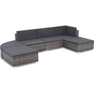 The Living Store loungeset poly rattan - grijs/donkergrijs - modulair design
