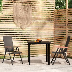 The Living Store Tuinset - Tafel 80 x 80 x 74 cm - Stoelen 55 x 64 x 105 cm - Zwart - Weerbestendig