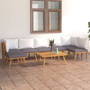 The Living Store Houten Tuinset - Moderne Acaciahouten Meubelset - 90x55x35cm Tafel - Donkergrijs en Wit Kussen