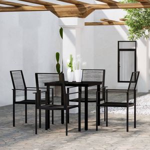 The Living Store Tuinset - Eethoek - 80x80x74 cm (LxBxH) - Stabiele en duurzame tafel en stoelen - Waterbestendig PVC-rattan - Met armleuning - Zwart - Montage vereist - 1 tafel - 4 stoelen