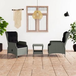 The Living Store Loungeset Rond PE-rattan - Lichtgrijs - 2 stoelen - Tafel - Zwart kussen - Afmetingen stoel-