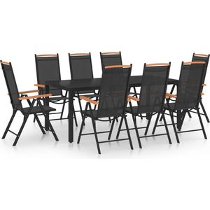 The Living Store 9-delige Tuinset aluminium zwart - Tuinstoel - Tuintafel - Lounge Set - Buitenshuis Eten - Aluminium Tuinmeubelen