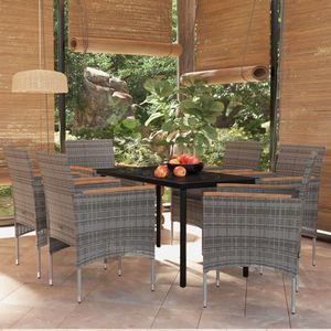 The Living Store Tuinmeubelset Grijs/Zwart 140x70x74cm - PE-rattan - gepoedercoat staal - glas