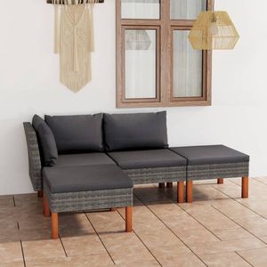 The Living Store Loungeset - Grijs - PE-rattan - Staal - Eucalyptushout - 60.5x64.5x67cm - Trendy en comfortabel