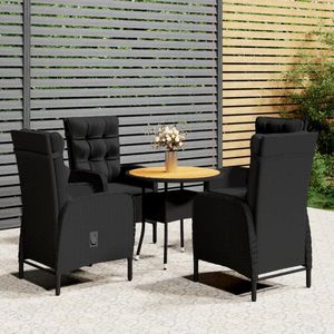 The Living Store 5-delige Tuinset poly rattan zwart - Tuinmeubel - Bistroset - Buitentafel - Lounge Set - Poly Rattan
