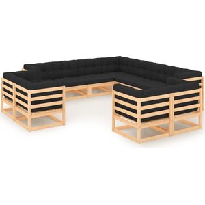The Living Store Pallet loungeset - Massief grenenhout - Antraciet - 70x70x67cm - Modulair