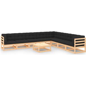 The Living Store Pallet Loungeset - Grenenhout - Modulair - Inclusief Kussens - 70 x 70 x 67 cm - Antraciet