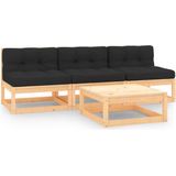 The Living Store loungeset Grenenhouten - Tuinmeubelen - 70x70x67cm - Antraciet kussen