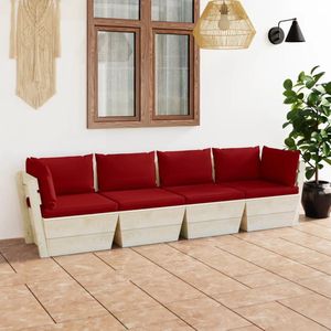 The Living Store Garten-Palettensofa 4-Sitzer mit Kissen Fichtenholz - Holzsessel - Gartenmöbel - Outdoor Möbel - Lounge Sessel - Balkonmöbel