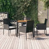 The Living Store Tuinset - PE-rattan - Zwart - 4 Tuinstoelen - Tafel 90x90x75cm