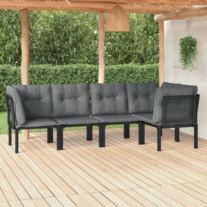 The Living Store 5-delige Loungeset poly rattan zwart en grijs - Hoekbank - Lounge Set - Tuinset - Buis Meubel - Buitenkamer
