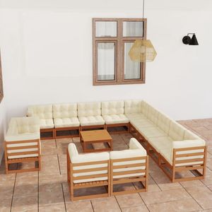 14-tlg. Garten-Lounge-Set mit Kissen Honigbraun Massivholz - Garten Lounge Set - Holz Lounge Set - Gartenmöbel - Outdoor Möbel - Rattan Gartenmöbel