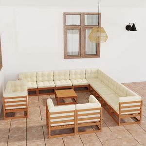 The Living Store Hoekbanken Lounge set - 70 x 70 x 67 cm - Massief grenenhout - Honingbruin - 100% polyester