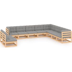 The Living Store 10-delige Loungeset met kussens massief grenenhout - Tuinmeubels - Loungestoel - Houten Bank - Outdoor Furniture - Tuinset