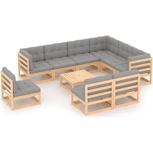 10-tlg. Garten-Lounge-Set mit Kissen Massivholz Kiefer - Gartensofa - Lounge Set - Gartenmöbel - Rattan Möbel - Outdoor Furniture - The Living Store