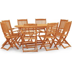 The Living Store 9-delige Tuinset inklapbaar massief eucalyptushout - Tuinstoel - Eetkamertafel - Buitentafel - Teak Tafels - Eucalyptus Hout