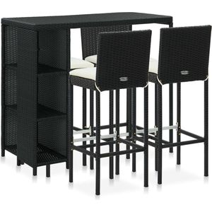 The Living Store 5-delige Tuinbarset met kussens poly rattan zwart - Tuinbarset - Buitenkamer - Lounge Set - Bistro Set - Eetkamerset