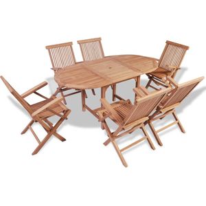 The Living Store Uitschuifbare Tafel met 6 Klapstoelen - Teakhout - (110-160)x80x75cm