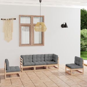 The Living Store loungeset hoekbank + middenbank - massief grenenhout - 70x70x67 cm - grijs