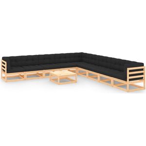 The Living Store 10-tlg. Garten-Lounge-Set mit Kissen Massivholz Kiefer - Gartenmöbel Set - Loungesessel - Palettenmöbel - Rattan Möbel