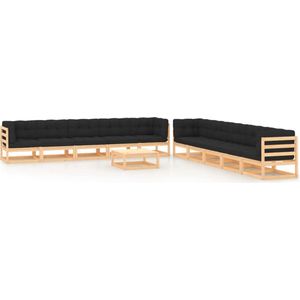 The Living Store 11-delige Loungeset met antracietkleurige kussens grenenhout - Loungestoel - Pallets - Buitendecor - Tuinlounge - Teak