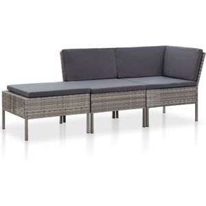 The Living Store 3-delige Loungeset met kussens poly rattan grijs - Lounge Set - Tuinset - Loungebank - Outdoor Meubels - Patio Furniture