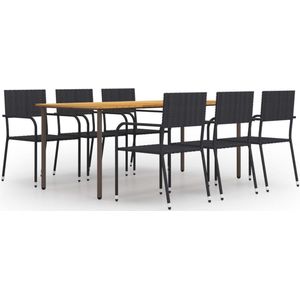 The Living Store Tuinset - Acacia/Staal - 200x100x72 cm - Zwart - Stapelbaar - Waterbestendige hoes - 1 tafel 6 stoelen