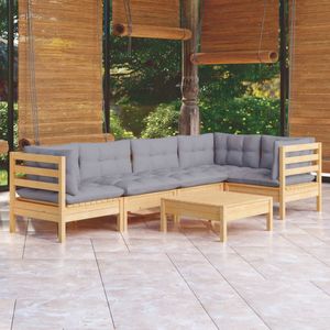 The Living Store 6-tlg. Garten-Lounge-Set mit Grauen Kissen Kiefernholz - Garten Lounge Set - Kiefernholz Möbel - Outdoor Möbel - Loungemöbel