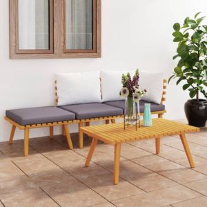 The Living Store 4-delige Loungeset met kussens massief acaciahout - Tuinlounge - Lounge Set - Acacia Hout - Outdoor Furniture - Buitendecoratie