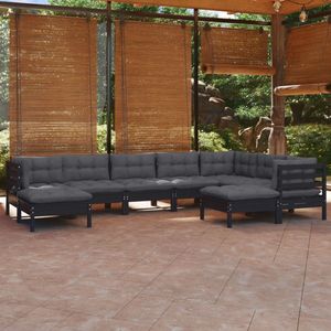 The Living Store Loungeset Hoekbank Zwart - 63.5 x 63.5 x 62.5 cm - Grenenhout