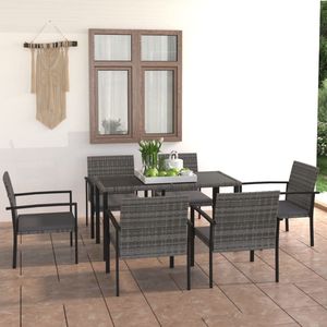 The Living Store 7-delige Tuinset poly rattan grijs - Tuinmeubels - Buis Meubilair - Poly Rattan - Eetkamerstoel - Salontafel