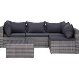 The Living Store Loungeset PE Rattan - Grijs - Hoekbank - Middenbank - Salontafel - 72 x 72 x 63 cm - Inclusief zit- en rugkussens - Polyester hoezen - Eenvoudig te monteren