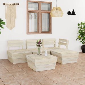 The Living Store 5-delige Loungeset pallet geïmpregneerd vurenhout - Pallet Lounge Set - Loungebank - Buitendecor - Tuinmeubilair - Houten Meubels