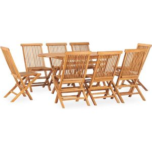 The Living Store Eettafelset Teakhout - 160 x 80 x 75 cm - Inklapbaar - 8 stoelen