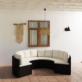 The Living Store Loungeset - Poly Rattan - Zwart - 88x66x67 - Waaiervormig