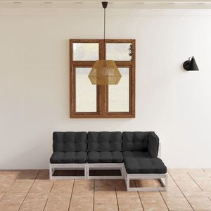 The Living Store Loungeset Haven - 70x70x67 cm - Wit - Antraciet kussen