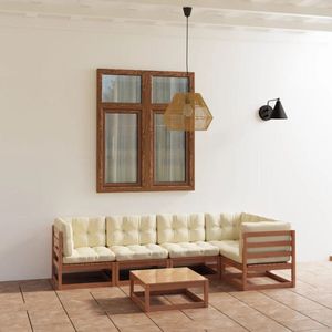 The Living Store Outdoor Lounge Set - Massief grenenhout - Honingbruin - 70x70x67cm - Inclusief kussens