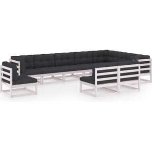 The Living Store Tuinset Grenenhout - Rustieke Charme - Loungeset - Afmeting- 70x70x67 cm - Kleur- Wit - Kussenkleur- Antraciet