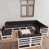 The Living Store Loungeset - Grenenhout - 5 hoekbank + 5 middenbank + tafel - Wit - Antraciet - 70x70x67cm - Montage vereist