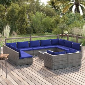 The Living Store Loungeset - Trendy - Tuinmeubelen - 70x70x60.5 cm - Grijs/Dark Blue - Waterdicht PE-rattan - Stevig frame - Modulair design - Comfortabele kussens - Montage vereist
