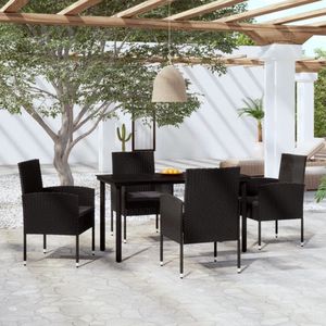 The Living Store Tuinset - zwarte PE-rattan stoelen met donkergrijze kussens - stalen tafel - afmetingen 140 x 70 x 74 cm