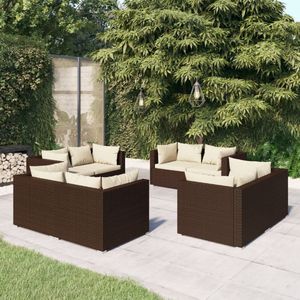 The Living Store 8-delige Loungeset met kussens poly rattan bruin - Tuinstoel - Lounge Set - Buitentijd - Outdoor Furniture - Relaxen
