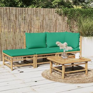 The Living Store 3-delige Loungeset met kussens bamboe groen - Bamboe Lounge Set - Loungestoel - Buis Meubel - Outdoor Furniture - Tuinstoel
