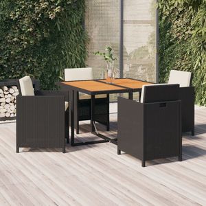 The Living Store 5-delige Tuinset met kussens poly rattan zwart - Tuinstoel - Eetkamerset - Buitendecoratie - Lounge Set - Outdoor Furniture