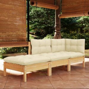 The Living Store 3-delige Loungeset met crèmekleurige kussens massief grenenhout - Loungeset - Tuinset - Houten Lounge - Grenenhout - Loungebank