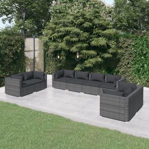 The Living Store Loungeset Grijs PE-Rattan - Hoekbank 70x70x60.5 cm - Inclusief kussens