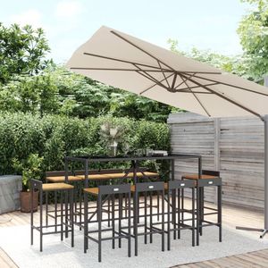 The Living Store 11-delige Tuinbarset poly rattan en massief acaciahout zwart - Tuinbarset - Barstoelen - Buitentafel - Lounge Set - Tuinset