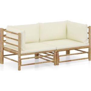 The Living Store Bamboe Loungeset - Tuinmeubelset - 70 x 70 x 60 cm - Crèmewit kussen